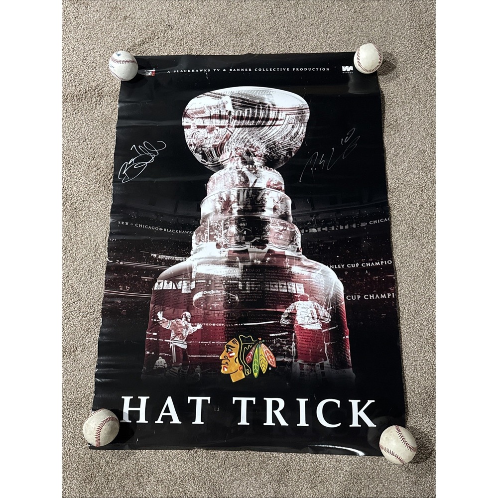 Signed Seabrook Sharp Chicago Blackhawks Hat Trick Poster 2015 Stanley Cup Champ